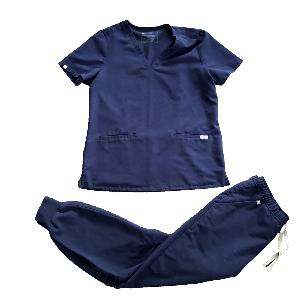 FIGS Scrub Set Women Medium Casma Top Zamora Jogger Pants Navy Blue